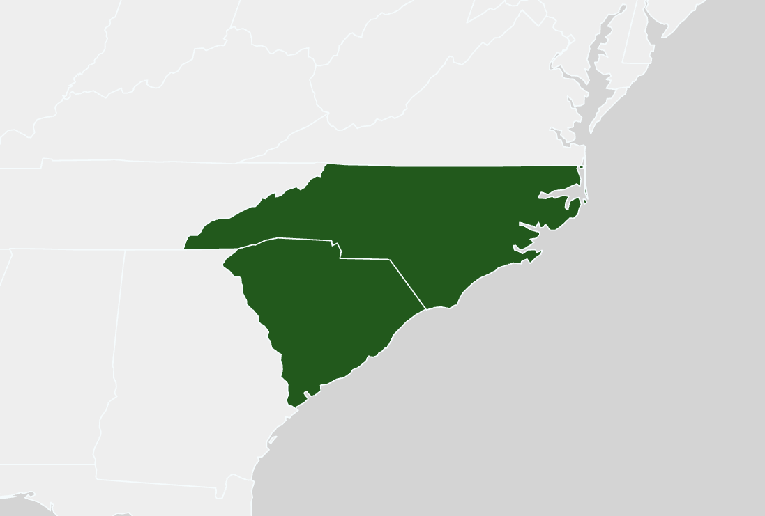 Service Area Map - South Carolina and North Carolina